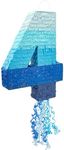 BLUE PANDA Number 4 Pull String Pinata for Boys, 4th Birthday Party Decorations, Ombre Blue (16.5 x 12 x 3 In)