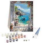 wonloong Paint by Numbers for Adults,Sea View Painting by Number Kits On Canvas,DIY Craft Art Painting Kit Acrylic Pigment Drawing Paintwork for Gift Home Wall Decor 12x16inch/30x40cm