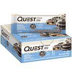 Quest Nutrition Dipped Bar Cookies & Cream, High Protein, High Fibre, Low Sugar, Low Carb, Keto Friendly, 18g Protein, 1g Sugar, 12ct