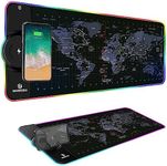 Mauspad,gaming mouse,RGB Gaming Mouse Pad,Wireless Charging,15W Fast Charging,Extened Large Size,10 Lighting Modes,for Gaming accessories,Mobile Phone Devices,Home & Office,31.5"X11.8"(World Map)
