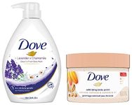 Dove Exfoliating Body Polish Scrub, 298g & Dove Lavender & Chamomile Go Fresh Body Wash Pump Bottle with Relaxing Floral Scent, Gentle & Mild Body Cleanser for Nourished & Smooth Skin, 1L