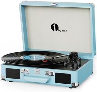 1 BY ONE Bluetooth Record Player Belt-Drive 3-Speed Portable Vinyl Turntable with Built in Speakers, Supports RCA Output, Headphone Jack, MP3, Mobile Phones Music Playback, Turquoise