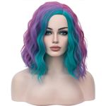 BERON Multi-color Women Girls Wigs Rainbow Short Curly Bob Wavy Hair Wig Colored Side Part Body Wave Halloween Cosplay Daily Party Wigs