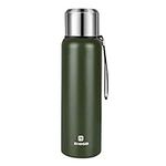 Insulated Vacuum Thermo Bottle 33oz with Cup lid Leakproof Stainless Water Flask for Coffee hot and Cold Drink.(Green,1000ml)