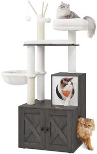 Feandrea Cat Tree with Litter Box Enclosure, 2-in-1 Modern Cat Tower, 55.1-Inch Cat Condo with Scratching Posts, Removable Pompom Sticks, Misty Gray UPCT113G02