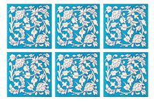 Shiv Kripa Blue Pottery Home Decor Floral Design Ceramic Jaipur Tiles 6 X 6 inch - Pack of 6 Tiles (Sky Blue & White)