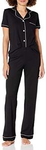 Cosabella Women's Bella Short Sleeve Top & Pants Pajama Set, Black/Ivory, X-Large