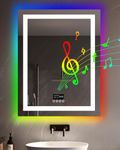 LUVODI Bathroom Mirror with LED Lights: 700x900mm Wall Illuminated Mirror with Bluetooth Dimmable 3 Colours Front Light + RGB Backlit, Anti-fog, Memory Function, Time Temperature Display