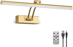 HOWMZON Wireless Picture Light,5200mAh Battery Operated Picture Lights with Remote,Gold Picture Light, Full Metal Painting Light for Wall Display, Gallery,Portrait,Bedroom (Gold)
