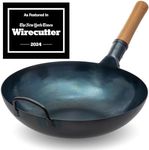 YOSUKATA Flat Bottom Wok Pan - 13.5" Blue Carbon Steel Wok - Preseasoned Carbon Steel Skillet - Traditional Japanese Cookware for Electric Induction Cooktops Woks and Stir Fry Pans