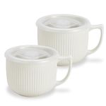 Hoilse Ceramic Soup Bowls with Handle and Vented Lid, 32oz Large Wide Soup Mugs with handles, Soup Cups for Ramen, Pastas, Salads, Cereals, Microwave and Dishwasher Safe- set of 2 (White)