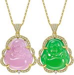 MTLEE 2 Pieces Smiling Buddha Pendant Necklace for Women Men, Jade Smiling Buddha Chain Bling Necklace Dainty Amulet Jewelry for Women Men 20inches, crystal and alloy, Alexandrite