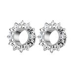 ANAZOZ Earring Gauges 2G,Stainless Steel Gauges Set Silver Tunnels for Ears Kit 2Pcs Sunflower with Cubic Zirconia