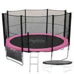 PlayActive 6ft / 8ft / 10ft / 12ft / 14ft / 16ft Kids Trampoline with Safety Enclosure Net, Ladder, Weatherproof Cover, Shoe Bag Included (Pink, 10ft)