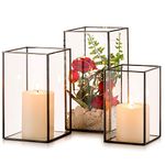 Nuptio Hurricane Glass Candle Holder: 3 Pieces Clear Candle Holders for Pillar, Black Lanterns Decorative Indoor for Mantel Christmas Table Centrepiece Living Dining Room Wedding Party Decorations