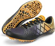 Men Women Kids Track & Field Shoes Professional 8 Spikes Sprint Running Racing Sneakers (8,Black Gold)