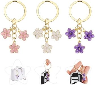 Jeffdad Lot de 3 porte-clés en fleurs de cerisier - Mignon - Porte-clés - Pendentif esthétique - Pendentif de sac - Décoration - Pendentif pour femmes et filles (rose + blanc + violet), multicolore