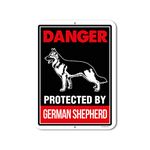 Beware of German Shepherd Signs, Danger Protected By German Shepherd 9x12 Beware of Dog Warning Metal Aluminum Sign, Guard Dog Sign