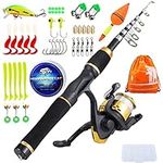 Sougayilang Kids Fishing Pole with Spinning Reels,Telescopic Fishing Rod for Travel Freshwater Bass Trout Fishing（Golden）