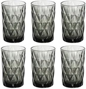 Bandesun Drinking Glass set of 6 Diamond Pattern Kitchen Glassware Tumbler（12 OZ Gray），for Water，Cocktail，Milk，Juice and Beverage.