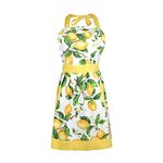 G2PLUS Lovely Women's Cooking Apron, Yellow Cooking Aprons for Women, Lemon Kitchen Aprons with Pocket, Large Cotton Baking Aprons for Mom Wife Girls