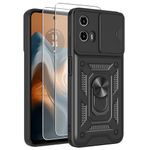 iCatchy Case for Motorola Moto G34 5G With 2 Screen Protector Camera Cover Shockproof Heavy-duty Military Rugged Ring Holder Kickstand for Motorola G34 5G (Black)