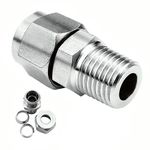 Beduan 304 Stainless Steel Air Compression Fitting Ferrule, 3/8" Tube OD x 3/8" NPT Male, Straight Adapter Connect with Double Ferrules