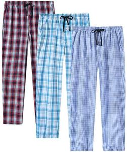 MoFiz Mens Pajama Bottom Cotton Pants Plaid Sleep Relaxed House 3Pack 3XL