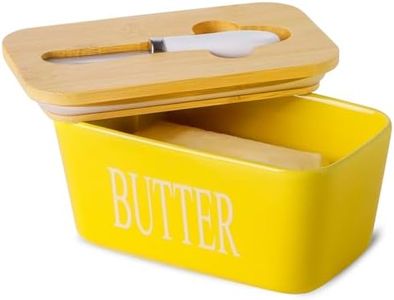 Butter Dish with Lid for Countertop, Hasense Large Ceramic Butter Container Keeper Holder with Cover and Knife for Fridge, Airtight Butter Stoage Box for Homemade Butter and Home Kitchen Decor, Yellow