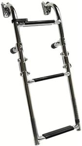 MARINE CITY 304 Grade Stainless Steel Anti Slip 1+2 Steps Folding Transom Boarding Ladder Folding Dock Ladder for Marines – Boats – Yachts – Swimming Pools (Pack of 1)