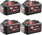 4-Pack 9.0Ah Replacement for Milwaukee M18 Battery High Output Replacement for Milwaukee 18V Battery 48-11-1880 48-11-1850 48-11-1860 Compatible with Milwaukee 18 Volt Batteries Cordless Power Tools