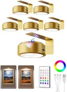 EZVALO Picture Lights for Wall, 2000mAh Rechargeable Battery Magnetic Poster Lights with 2 Color Temps & 12 RGB, Remote Dimmable Timer Painting Light, Wall Decor Light for Art Display, Frame (6 Pack)