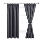 DWCN Dark Grey Curtains Blackout Curtains for Bedroom Thermal Insulated Curtain Pencil Pleat Window Curtains for Living Room with Tiebacks 46 x 72 inch Length, Dark Grey, 2 Panels