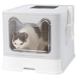 BingoPaw Cat Litter Tray Box: Foldable Top Entry Extra Large Cats Toilet with Lid - Hooded Kitten Litter Tray Easy Cleaning Drawer Design with Scoop Grey