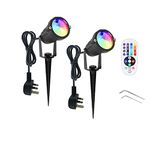 Pack of 2, Youngine Outdoor COB 6W LED Landscape Lights with RF Remote Control 16 Color-Changing IP65 Waterproof COB Spotlights with Spiked Stand and Plug for Outdoor Flag, Yard, Lawn, Tree (RGB)