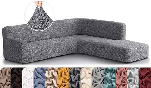 PAULATO BY GA.I.CO. Sectional Sofa Cover with Ottoman - Stretch Corner Sofa Cover - Corner Couch Protector - Couch Slip Cover - Soft Sofa Slipcover - Microfibra - Dark Grey (Right Open End Sectional)