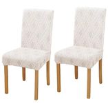 Styleys Jacquard Chair Cover Stretch Removable Washable Short Dining Chair Cover Protector Seat Slipcover (Pack of 2, Ivory, JCMC37)