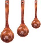 HANSGO 3PCS Wooden Ladle Spoon Set, Non-Stick Wooden Spoons Soup Cooking Spoons Natural Teak Wood Kitchen Utensils for Cooking Stirring Serving