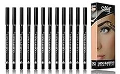 Mysense 12 PCS Black Eyebrow Pencil Set, Waterproof Eyebrow Pencil,Long-lasting Sweat-proof Eyeliner Makeup Brow Tint Pen（Black-12PC）