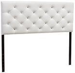 Baxton Studio Viviana Faux Leather Upholstered Button Tufted Headboard, Full, White