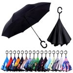 Wxjiahetai Inverted Reverse Umbrella with C-shaped Handle Windproof Upside Down Umbrellas for Rain Double Layer Hands Free Umbrella for Women and Men (Black)