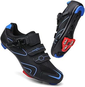 Vicogn Mens Womens Cycling Shoes Compatible with Peloton Indoor Bicycle Pedals Clip in Road Bike Shoes Pre-Installed with Look Delta Cleats, Blue, 9 Women/7.5 Men