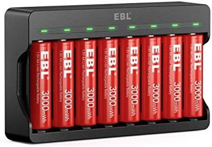 EBL 8 Pack Rechargeable Lithium AA Batteries, 1.5V AA Li-ion Batteries with 8 Slots Smart Lithium Rechargeable Battery Charger