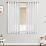 Short Length Curtains for Windows,White Linen Sheer Cutains for Bedroom Kitchen,45 Inch Long