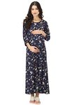 ZUVINO Women's Women Maternity Dress Pregnancy Casual Long Sleeve Side Zipped for Feeding Maternity Comfort Dress (Navy Blue, X-Large)