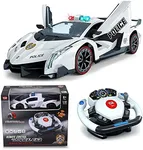 Remote Control Police Car, 4D Motion Gravity and Steering Wheel Control, 1:12 Scale, 2.4Ghz, with Lights, Sirens, Powered Doors, (TR-911)