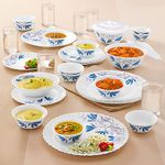 Larah by Borosil Twilight Silk Series Opalware Dinner Set with Glasses,35 Pieces for Family of 6,Microwave&Dishwasher Safe,Bone-Ash Free,Crockery Set for Dining&Gifting,Plates&Bowls,White,Leaf