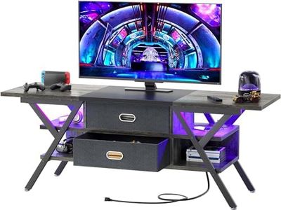 TV Stand for 55''/65'' TV - LED TV Stands with Power Outlets, TV Entertainment Center with Storage, Modern Gaming TV Stand with Drawers for Bedroom, Entertainment Stand for Living Room, Gray & Black