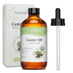 PHATOIL Organic Castor Oil 118ml, Cold Pressed & Pure - USDA Certified Organic, Hexane-Free Massage Oil for Hair Growth, Eyebrows, Eyelashes & Skin Moisturizing - Glass Bottle