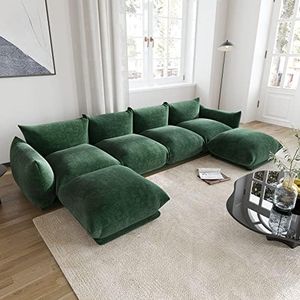 WJShome U-Shaped Sectional Sofa,Chenille Minimalist Modular Sofas Couches,6-Seater Sectionals Couch with Wide Reversible Chaise Ottoman for Living Room Bedroom Office Apartment,Green